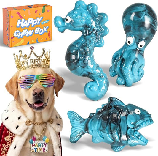 Dog Toys for Aggressive Chewers: Gift Box with 3 Pack Indestructible Dog Toy, Bacon Flavored Big Tough Chew Bones for Medium Large Breed 25-90lbs to Keep Them Busy, Birthday Holiday Dog Gift