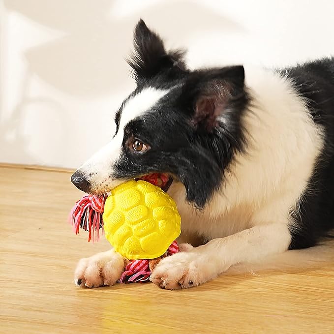 Multifunctional Rubber Dog Chew Toy for Middle, Large Dogs - Food Dispensing Puzzle Toy, Aggressive Chewer, Yellow