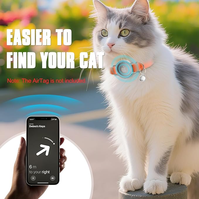 AirTag Cat Collar, Ultra Elastic Cat Tracker Collar, Airtag Holder Compatible with Apple Air Tag, [Lightweight & Scratch Resistant] Adjustable Stepless GPS Pet Collar for Cats Kittens, Orange