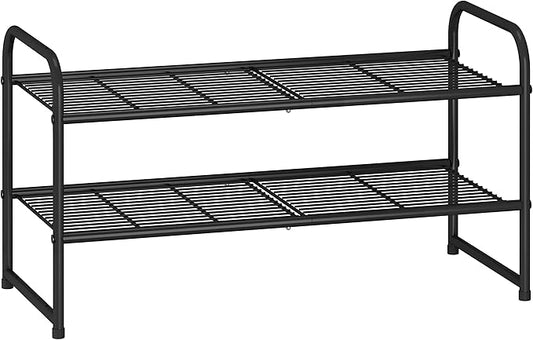 Simple Trending 2-Tier Stackable Shoe Rack, Metal Shoe Shelf Storage Organizer, Black