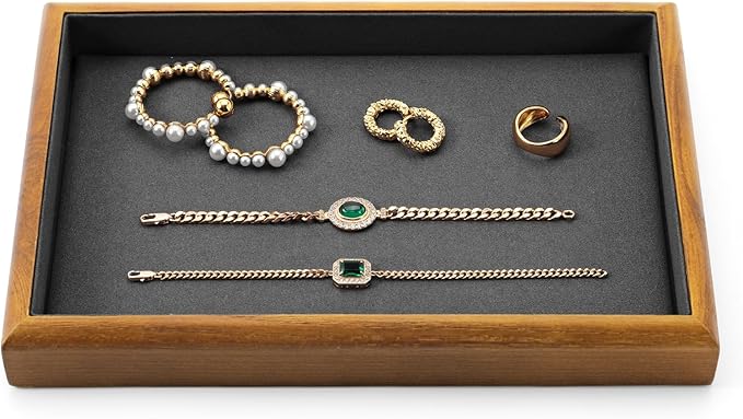 Oirlv Solid Wood Stackable Jewelry Organizer Tray Jewelry Drawer Organizer(Grey)