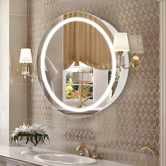 30 inch Round Medicine Cabinet with Lights,Led Medicine Cabinet with Defogger,Illuminated Mirror Cabinet for Bathroom,Dimmable,Defogger,3 Color Temperature 3000k-6500k White