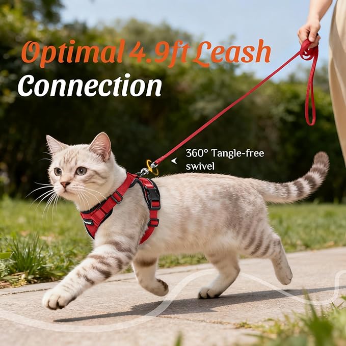 Dooradar Cat Harness and Leash Set, Escape Proof Safe Adjustable Kitten Vest Harnesses for Walking, Easy Control Soft Breathable Mesh Jacket with Reflective Strips for Cats, Red, S