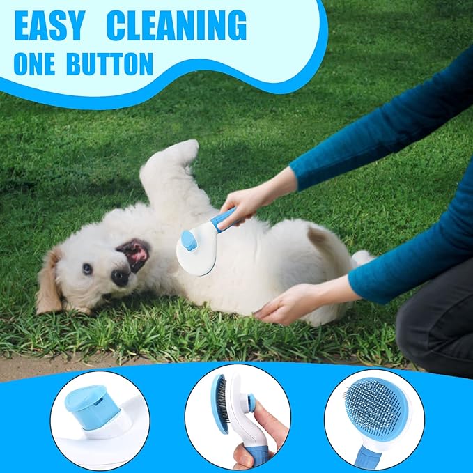Dog Brush Grooming Kit 5PCS - Dog Brush for Shedding,Puppy Brush and Flea Comb for Dogs, Slicker Brush Comb and Dog Hair Brush Set Blue, Grooming at Home or Travel