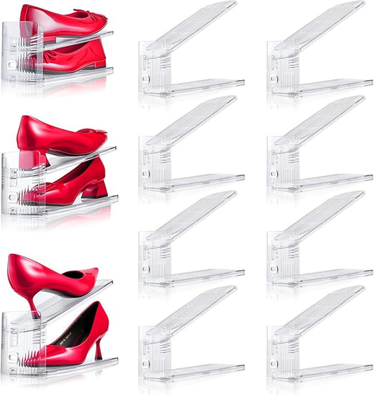 Adjustable Shoe Slots Organizer,8PACK Transparent Shoe Stackers Shoe Rack Holder Shoe Space Savers Double Layer Stack Shoe Racks for Closet Organization(Transparent)