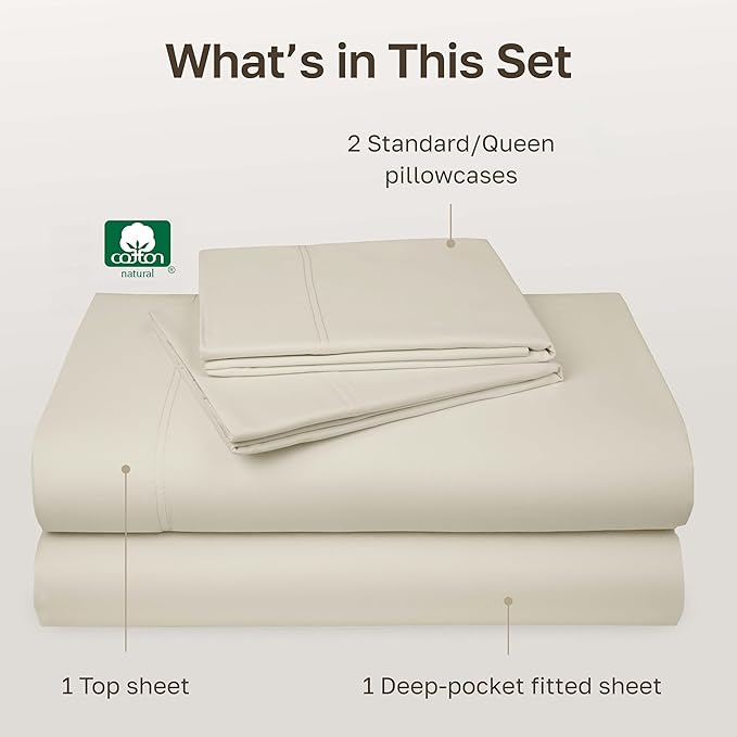 California Design Den - Luxury Full Size Sheet Set - 100% Cotton, 600 Thread Count Deep Pocket Full Size Bed Sheets, Cooling Hotel-Quality Sheets with Sateen Weave - Ivory (Warm Cream)