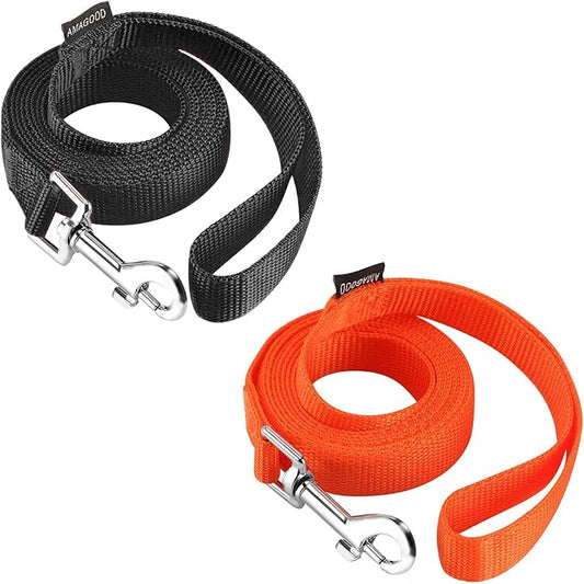 AMAGOOD 6 FT Puppy/Dog Leash, Strong and Durable Traditional Style Leash with Easy to Use Collar Hook, Great for Small, Medium and Large Dogs (3/4 in x 6 ft, Black and Orange 2-Pack)