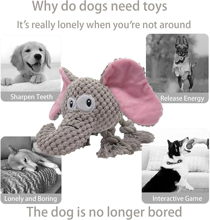 AIMETING Dog Toys, Durable Dog Chew Toys, Dog Squeak Toy with Fun Crinkle Paper, Plush Toys Suitable for Small, Medium, Large Dogs (Elephant)