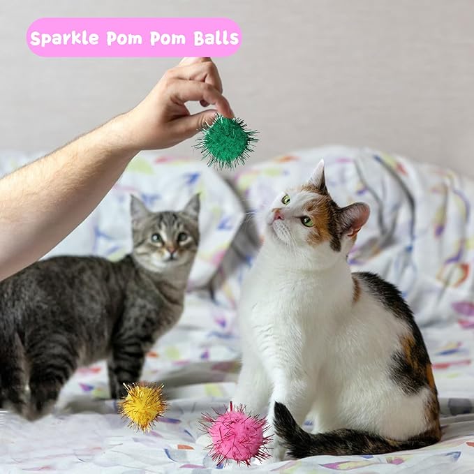 Cat Toys for Indoor Cats 40 PCS Kitten Toys Cat Interactive Toys Pack Including Cats Springs Sparkle Ball Pom Pom Ball Jingle Balls Tracks Balls
