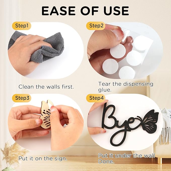 21.6" Love You Bye Wood Sign, Above Door Home Wall Boho Decor Plaque, Black Modern Simplicity Decoration for Front Door Entryway Living Room Aesthetic, Show Your Love and Warm for Your Family (Butterfly)