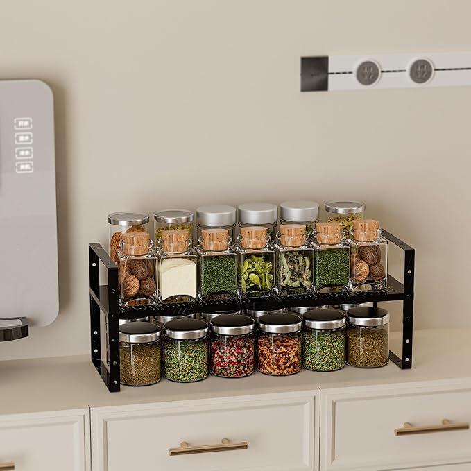 Multi-Functional Metal Shoe Rack,Expandable Adjustable Stackable Kitchen Organizer,Metal Shelf risers for cabinets, Kitchens and Closet, Bathroom(3Packs/Black/Medium)