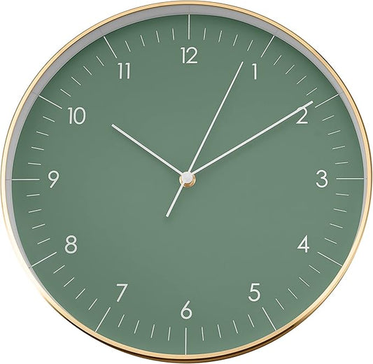 LUUK LIFESTYLE Silent Wall Clock with Quartz Movement, Modern and Minimalist Design, Deco for Kitchen, Living Room, Gift idea, Dark Green and Gold