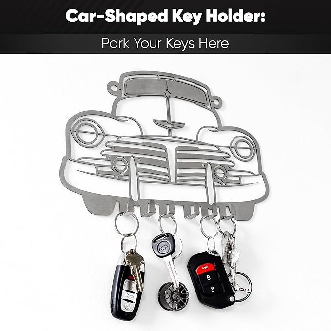 MOOH Metal Automotive Key Holder with 6 Hooks - Unique Wall Mounted Car Lovers Gifts for Men & Women - Cool Man Cave Decor