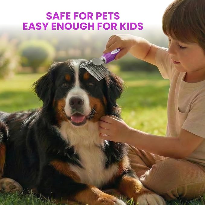 Poodle Dematting Fur Rake Comb Brush for Dogs and Cats - Long 2.5" Steel Safety Blades Metal Comb for Detangling Matted or Knotted Undercoat Hair