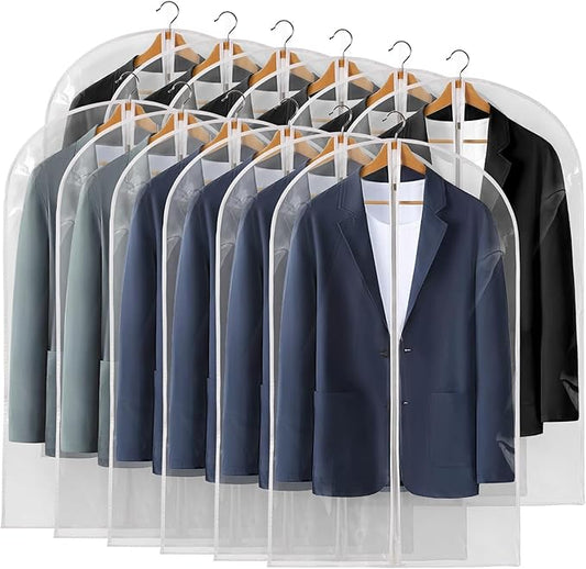 40" All Clear Garment Bags for Hanging Clothes, 12 Packs Suit Bags for Closet Storage, Plastic Waterproof Suit Cover Bags with Zipper for Coats, Jackets, Shirts (Set of 12)