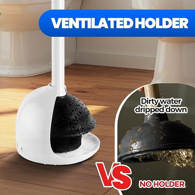 Toilet Plunger with Holder, Heavy Duty Plunger and Holder Combo for Bathroom Cleaning, Bathroom Decor, Bathroom Accessories, Toilet Bowl Cleaners, 19-Inch Pearl White