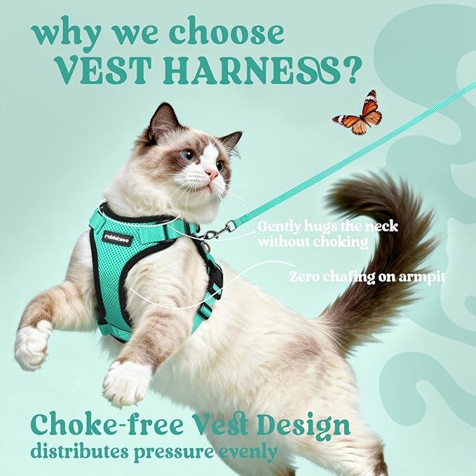 rabbitgoo Cat Harness and Leash for Walking, Escape Proof Soft Adjustable Vest Harnesses for Cats, Easy Control Breathable Reflective Strips Jacket, Emerald, M