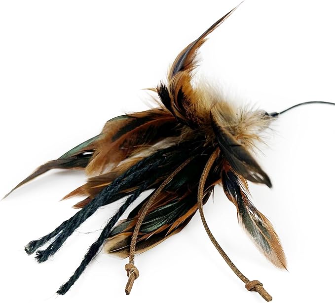 TTcat 2 Pcs Cat Wand Toys Natural Feather Stick Toys,31.5” Extra Long Teaser Wands and 4 PCS Feather Refills,Interactive Toys for Indoor Cat and Kitten.