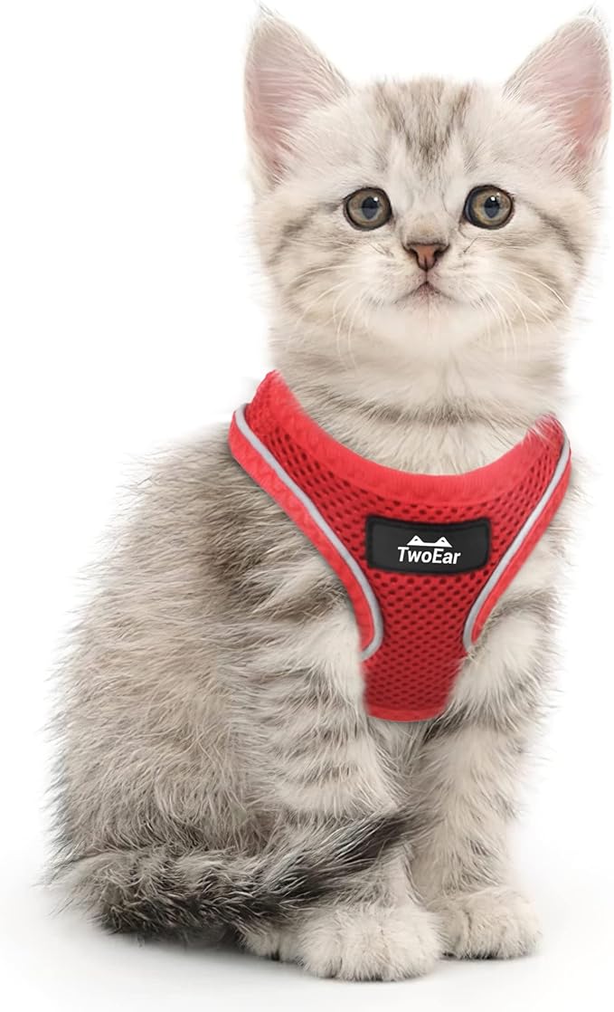 TwoEar Dog Vest Harness Reflective, No-Pull Pet Harness Easy Control with Breathable Mesh, Soft Puppy Step-in Harness No-Choke for Outdoor Walking, Training for Small Dogs, Cats(XS, Red)