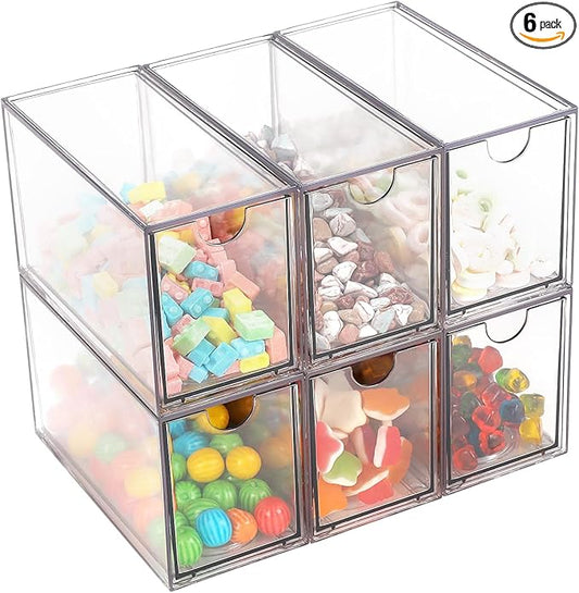 Desk Organizer with Drawers, Stackable Plastic Storage Drawers for Makeup or Desk Organization, Cabinets for Office Dressing Countertop Bathroom Bedroom (6 Packs)