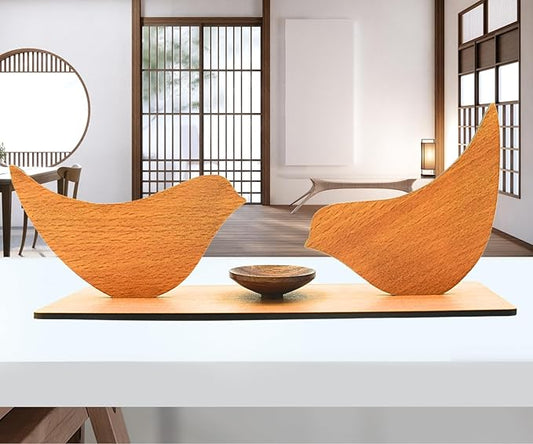 Wooden Bird Sculpture Set | Handcrafted Wood Bird Statues | Minimalist Home & Office Décor | Elegant for Nature Lovers