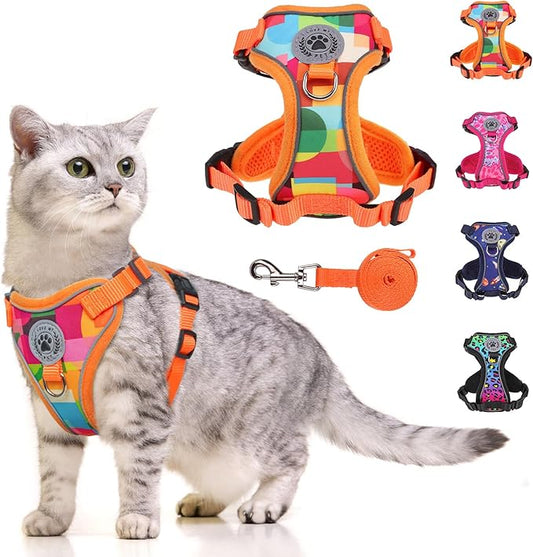 BEAUTYZOO Escape Proof Cat Harness and Leash for Walking, Soft Adjustable Cute Vest for Small to Large Cats, Reflective Breathable Easy-Control Outdoor Jacket, Kitten Harness and Leash Set, Orange, M