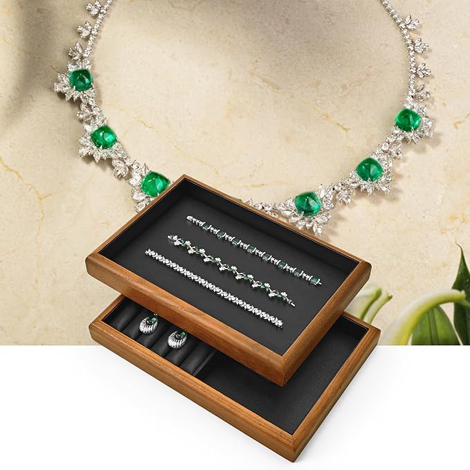 Oirlv Solid Wood Stackable Jewelry Organizer Tray Jewelry Drawer Organizer(Black)