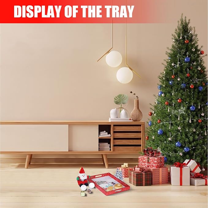 Christmas Decoration Serving Tray with Handels Decorative Tray Coffee Table Serving Platter Thanksgiving Tray - Breakfast Drinks Liquor Snowman(Red)