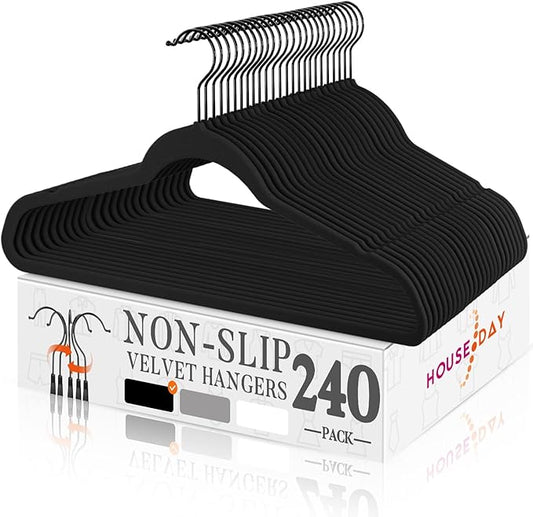 HOUSE DAY Black Velvet Hangers 240 Pack, Velvet Clothes Hangers Non Slip Felt Hangers, Heavy Duty Coat Hangers for Closet, Ultra Slim Hangers Black Hangers Space Saving Hangers for Suits, Shirt