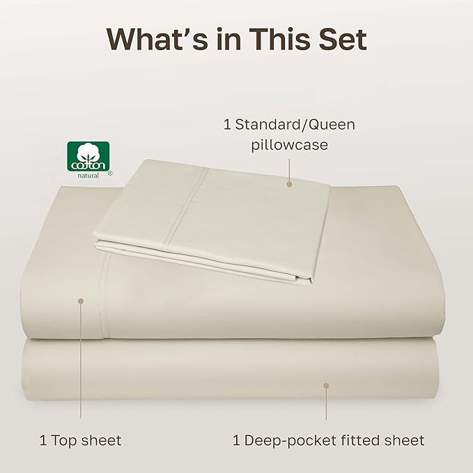 California Design Den Luxury Twin XL Sheet Set - 100% Cotton, 600 Thread Count Deep Pocket XL Twin Sheets, Soft Hotel-Quality Bedding with Sateen Weave - Ivory (Warm Cream)