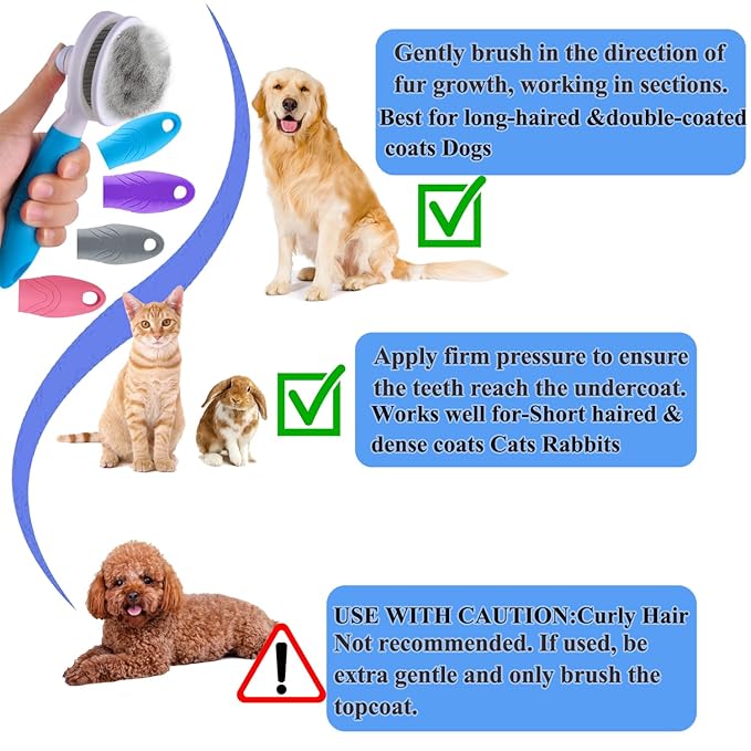 Cat Grooming Brush, Pets Skin Friendly Self Cleaning Slicker Brushes for Shedding Massage Dogs Cats Hair Gentle Remove Loose Undercoat with Long or Short Hairs for All Fur Type- UPGRADED (Gray)