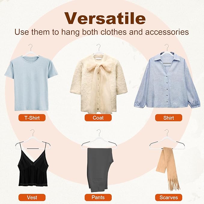 HOUSE DAY Heavy Duty Plastic Hangers 100 Pack, Clothes Hangers with Non-Slip Rubber Pads - 0.2 Inch Thin Space Saving Coat Hanger for Closet Organizer, 360° Swivel Hook for Shirts, Pants, Suit (White)