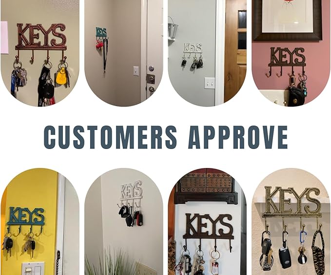 Comfify Key Holder for Wall - Decorative Farmhouse Rustic Wall Mount Key Organizer with 4 Hooks - Vintage Cast Iron Key Rack with Screws and Anchors – 6x8 - Copper with Black