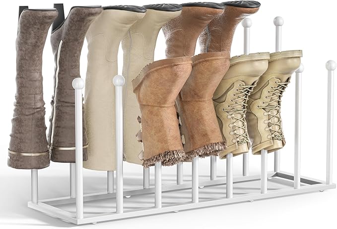 pickpiff Free Standing Shoe Racks - White Metal Boot Rack Organizer Tall Boots for Dorm Room, Closet, Entryway, Bedroom, Patio Outdoor, Hallway, White, Shoe Storage Fit for 8 Pairs