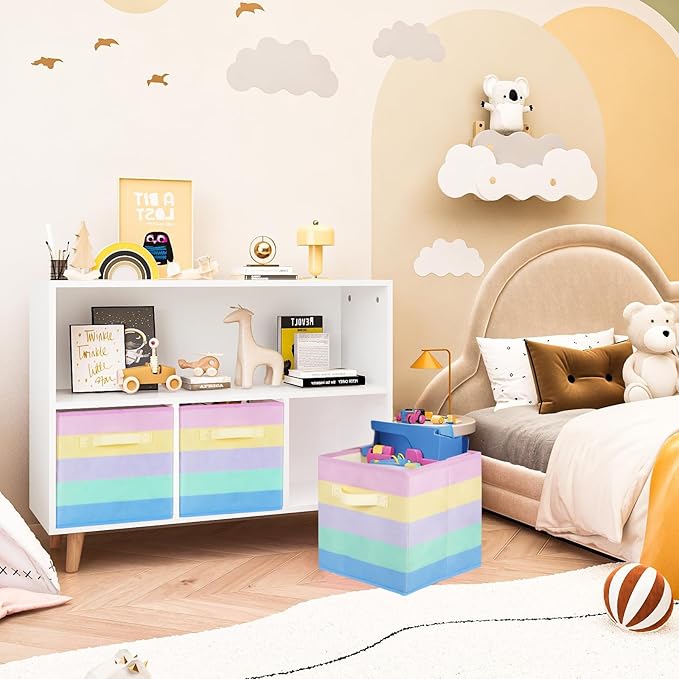 ShellKingdom Foldable Fabric Storage Cubes And Cloth Organizer Drawer For Closet And Toys, 2 Pack (Rainbow)