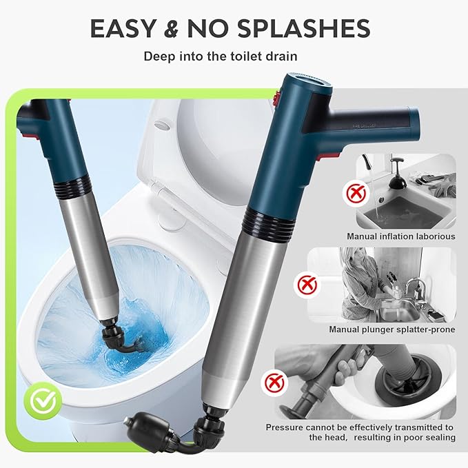 Electric Toilet Plunger - Toilet Plungers for Bathroom, Floor Drain, Sewer, Kitchen Pipes，High-Pressure Home Toilet Clog Remover