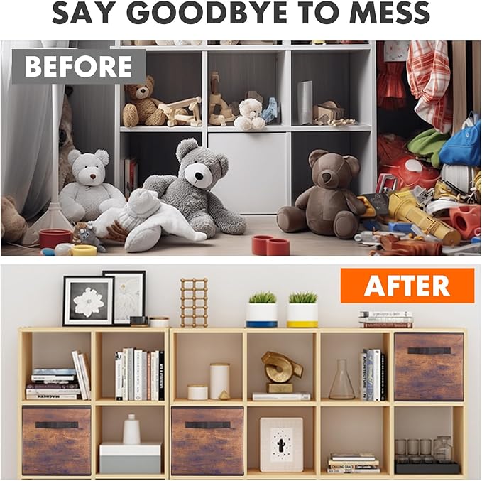 ShellKingdom Storage Bins, Foldable Fabric Storage Cubes And Cloth Storage Organizer Drawer For Closet And Toys Storage, 6 Pack (Retro Wood Pattern)