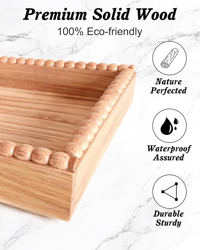 2-Tier Perfume & Makeup Organizer with 8 Jewelry Hooks, Eco-Coated Paulownia Wood Vanity Tray for Bathroom, Coffee Bar & Dresser - Large Storage Shelf for Skincare Bottles (Light Brown & Black)