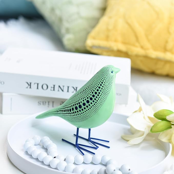 Quoowiit Bird Figurine, Modern Sculpture and Statues for Home Decor, Animal Statues for Bookshelf, Table, Entryway, Fireplace, Resin Decorative Sculpture with Chic Polka Dots Art Design (Green)
