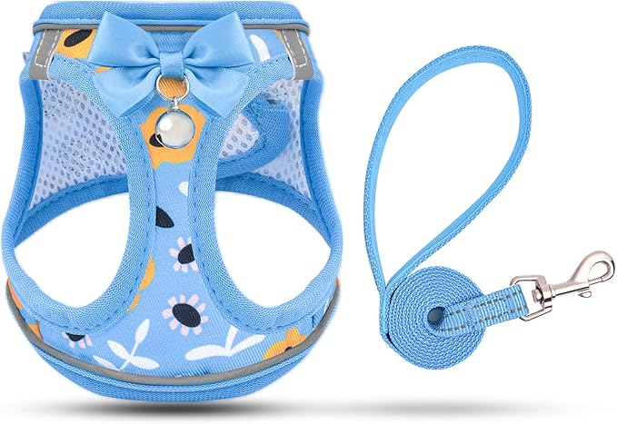 Cat Harness and Leash Escape Proof for Walking, Adjustable Soft Kitten Harness with Reflective Straps Step in Cat Vest Harness for Small Kitten and XS Dogs (Blue, S-Chest(11.8"-13.7"))