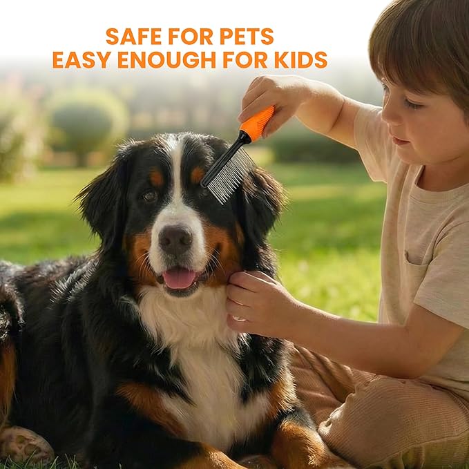 Poodle Grooming Comb - Metal Dematting Comb with Long & Short Stainless Steel Teeth for Removing Matted Hair & Knots, Safe and Gentle for Dogs & Cats (Orange)