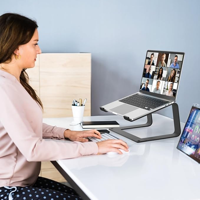 Laptop Stand for Desk Detachable Aluminum Computer Riser Portable Metal Notebook Holder Compatible with MacBook Air, Pro, Dell, HP, Lenovo and All 10-16" Laptops, Black