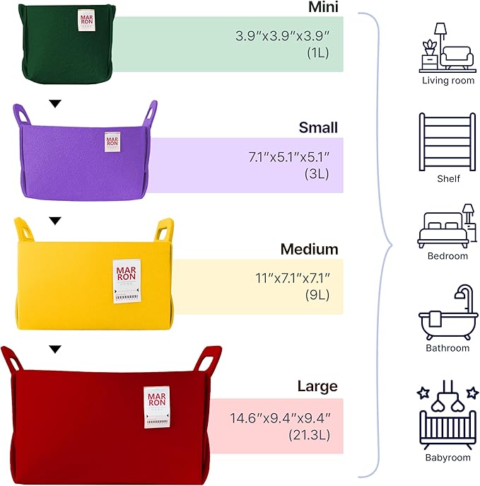 Collapsible Felt RED Storage Bin Medium 11"x7.1"x7.1" – Foldable Basket with Handles for Closet, Toy Storage, Laundry Room Organization, Decorative Storage Bins for Shelves, Cube Storage