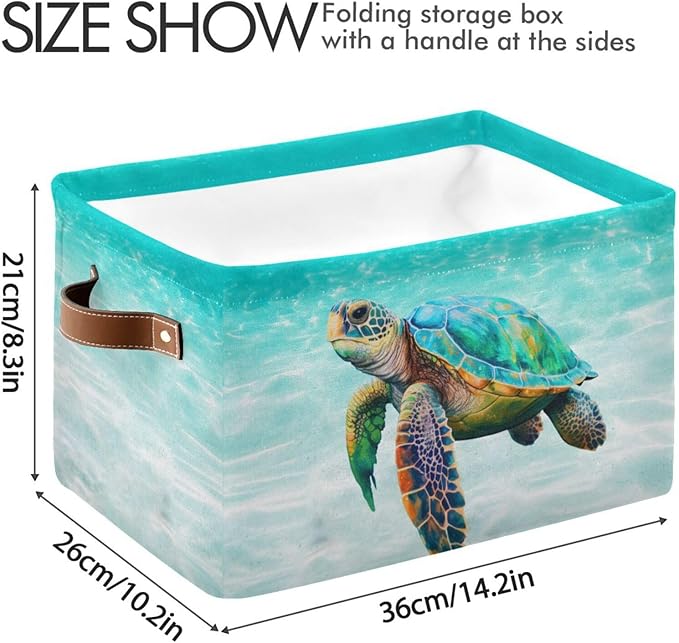 Sea Turtle Beach Large Storage Basket Cube Storage Bin Canvas Fabric Organizer Handles Collapsible Decorative for Clothes Toys Bedroom