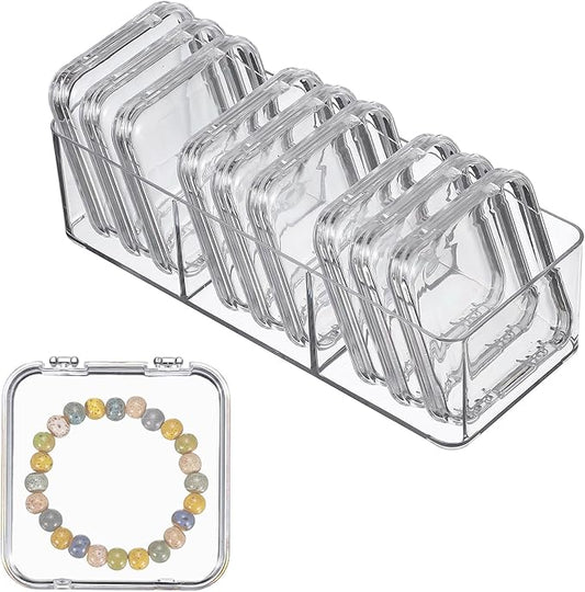 Acrylic Jewelry Box Organizer, Bead Organizer with 9Pcs Small Boxes Clear Bead Storage Portable - Fitting for (Travel/DIY Jewelry/Earrings) 1Set & 9"x3.5"x2.4" & Transparent