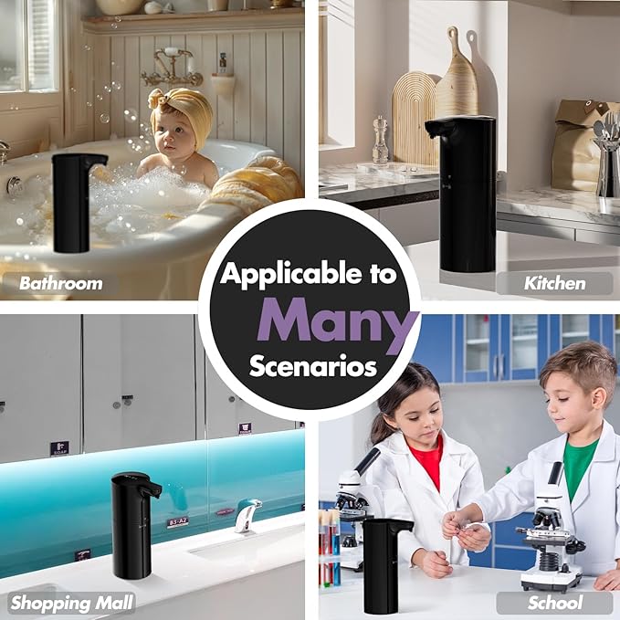 YIKHOM Automatic Liquid Soap Dispenser, Dish Soap Dispenser 8 Volume Control Adjustable, 15.37 oz/450mL Touchless Sanitizer Dispenser, Motion Sensor Soap Pump for Kitchen Bathroom, USB C Rechargeable