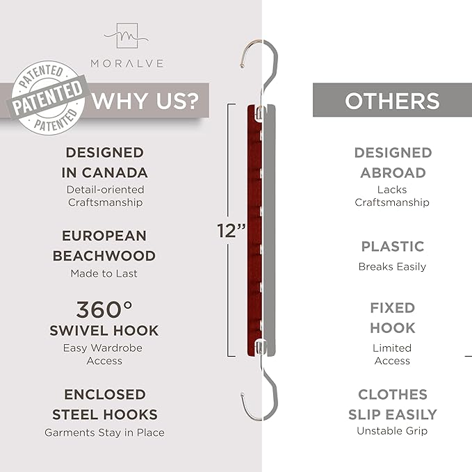 MORALVE Space Saving Hangers for Closet – 4 Pack European Beechwood 6-Tier Shirt Organizer with 360° Swivel Hook – Collapsible Clothes Hanger for Closet Organization (Hangers Not Included)