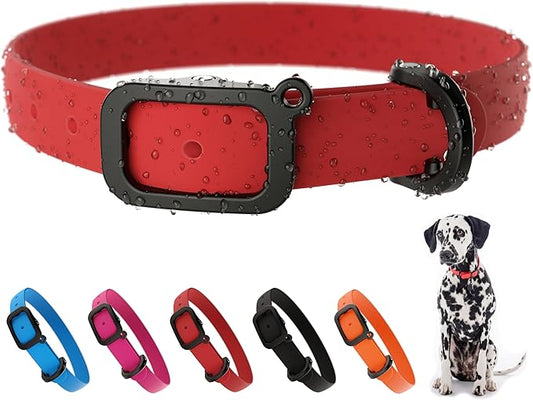 Silicone Dog Collar - Durable, Comfortable and Adjustable Outdoor Dog Collar with Weather Resistant Buckle and ID Tag Ring for Medium Dogs by Nuvuq (Red, Medium)