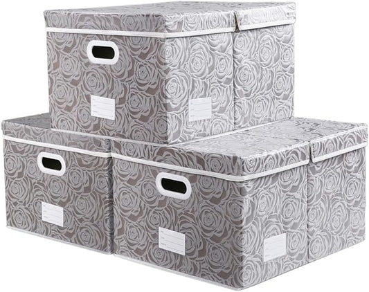 PRANDOM Extra Large Collapsible Storage Boxes with Lids Fabric Decorative Storage Bins Cubes Organizer Baskets with Cover Handles Divider for Bedroom Closet Living Room 19.7x15.7x11.6 Inch 3 Pack