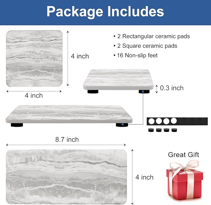 4 Pcs Water Absorbing Stone Trays for Bathroom Sink Instant Drying Mats for Kitchen Counter Dish Trays Decor Hand Soap Dispenser Caddy Sponge Holder Marble Diatomite Coaster Small Vanity Bathroom Tray